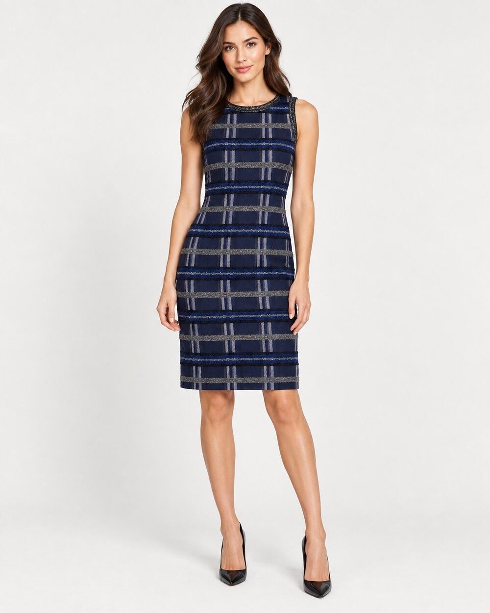 Akris Punto Navy Plaid Wool Alpaca Mohair Sheath Dress Small (Estimated)
